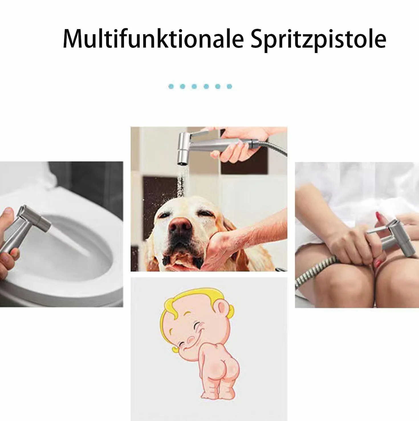 Doccetta per bidet in acciaio inox, set doccetta, getto regolabile, tubo e gancio attacco wc o bidet sospeso