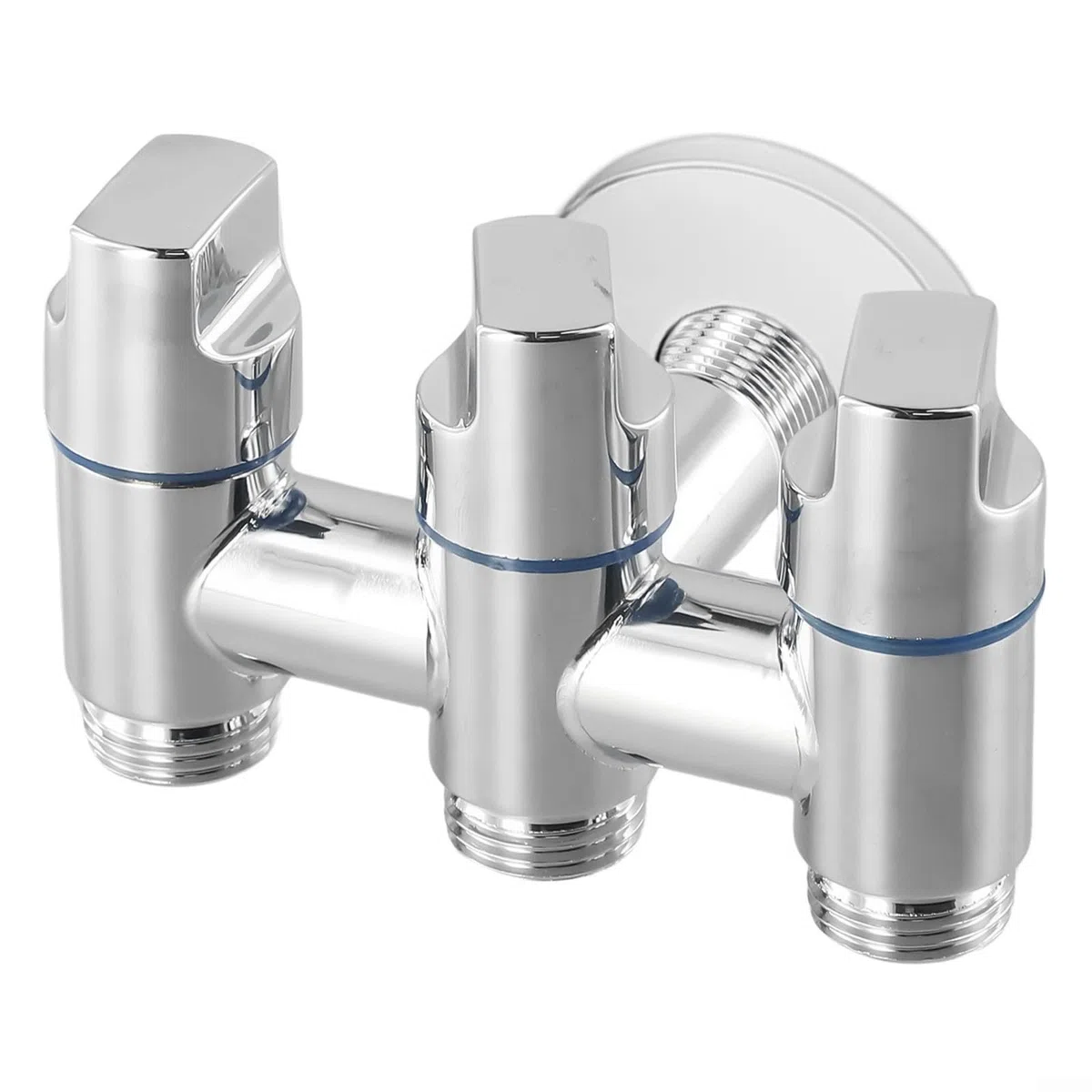 Valvola deviatrice a tre uscite, valvola di arresto angolare a 3 vie per rubinetto del lavandino del bagno, splitter d'acqua multifunzione a parete per lavatrice lavastoviglie (argento)