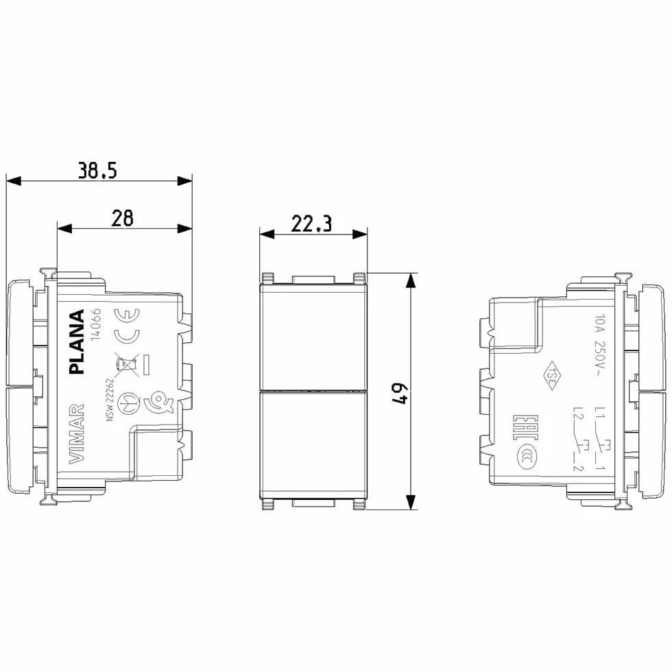 Vimar Due Pulsanti Indipendenti1P Nocon No10A, Bianco