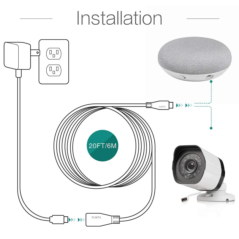TUSITA Micro USB Power Cavo di Prolunga (20ft 6M) - Maschio a Femmina Cavo per Blink XT2 Outdoor Indoor Home,Ring Stick Up Solar Panel,Arlo Pro,Zmodo - Security Accessori per Fotocamera