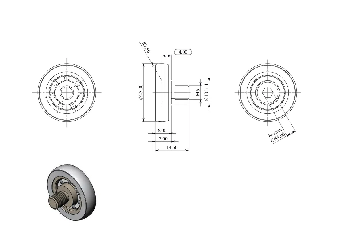 CESANA Cuscinetti Box Doccia VR - Kit 2 Pezzi Rotelle a Sfera di Ricambio per Ante Doccia a Scorrimento Diametro 25x6x14.5 M6 Profilo Tondo