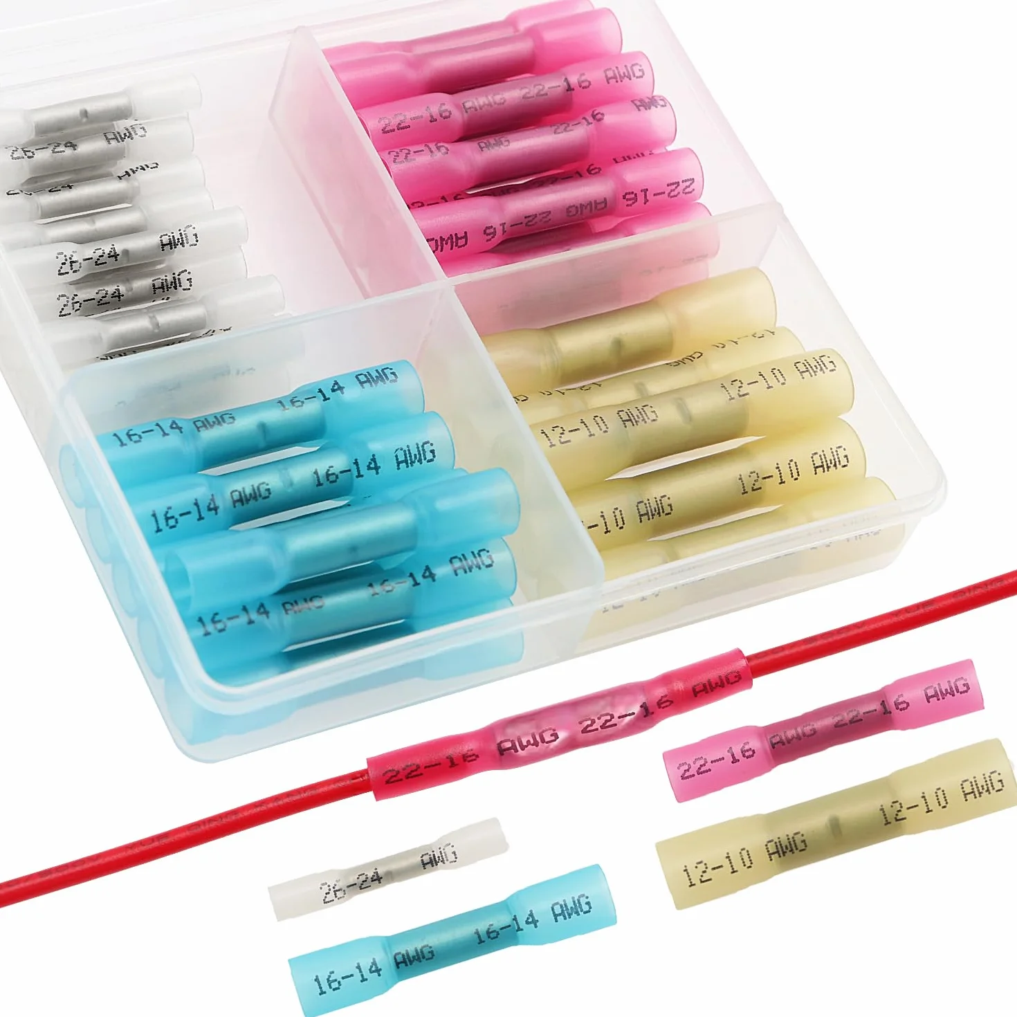 YIXISI 50 Pezzi Set Guaine Termorestringenti Saldanti,Terminali Termorestringenti, Terminali Elettrici Isolato Impermeabili, Connettore Termoretraibile, Terminali a Saldare, 26-10 AWG