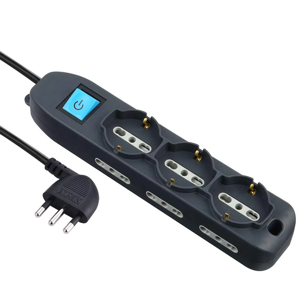 Electraline 62019 Multipresa 9 Posti 3 Polivalenti Schuko 10/16A + 6 Bivalenti 10/16A-Cavo, Nero, 1.5 m