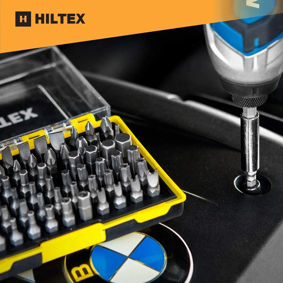 Hiltex Set di punte di sicurezza con adattatore di prolunga magnetica, 61 pezzi, codolo esagonale da 1/4", acciaio CR-V 10060