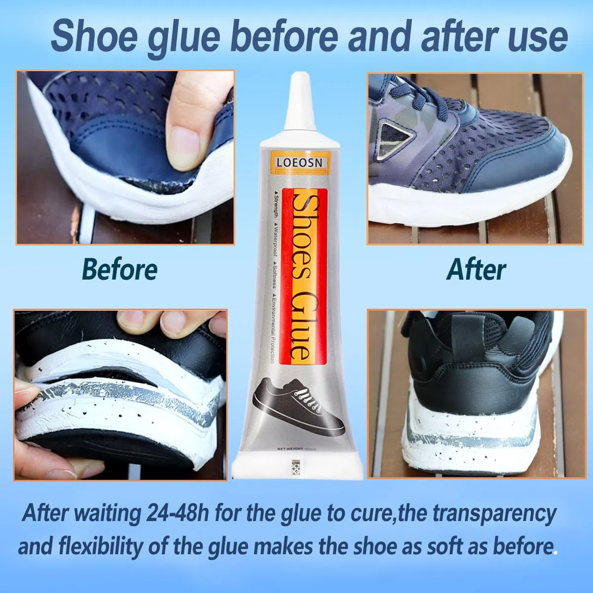 Colla per scarpe60ml multifunzionale per riparazioni Colla per Riparazioni di Scarpe di livello Professionale ad asciugatura lenta per incollare scarpe articoli in pelle gioielli