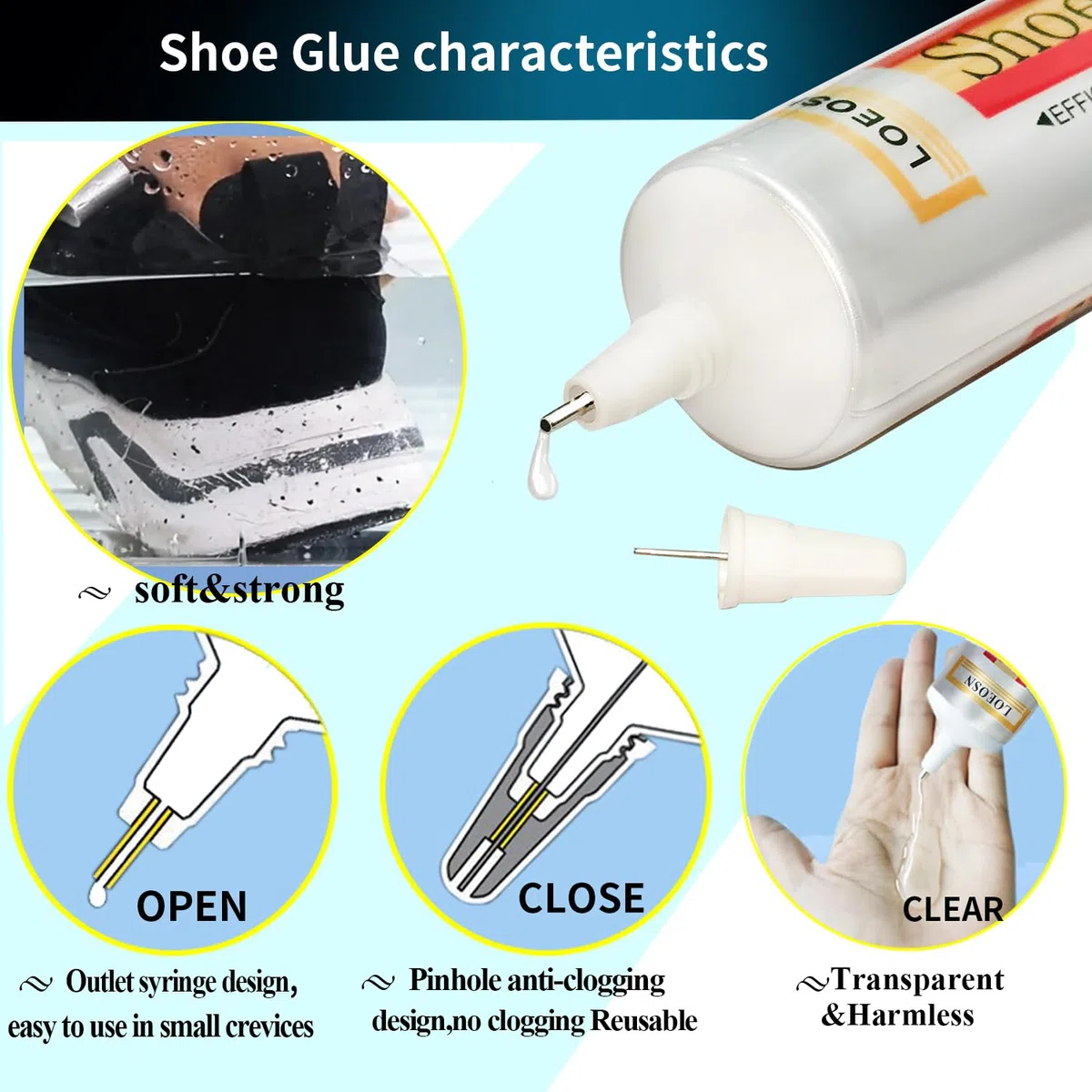 Colla per scarpe60ml multifunzionale per riparazioni Colla per Riparazioni di Scarpe di livello Professionale ad asciugatura lenta per incollare scarpe articoli in pelle gioielli
