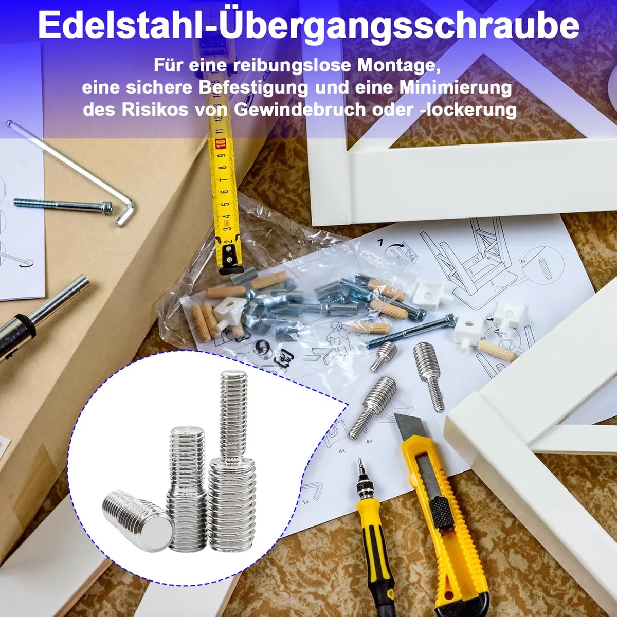 Bulloni filettati a doppia estremità M6 x 20 mm a M8 x 20 mm, 10 pezzi e M6 x 10 mm a M8 x 10 mm, 10 pezzi, in acciaio inox 304, adattatore filettato da m6 a m8 per mobili (argento 1)