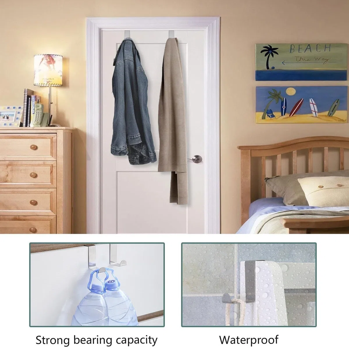 8 ganci da porta da 1,8 cm e 4 cm, a doppia testa, in acciaio inox, a forma di Z, reversibili, senza foro, salvaspazio, per armadio, cucina, camera da letto, bagno (argento)