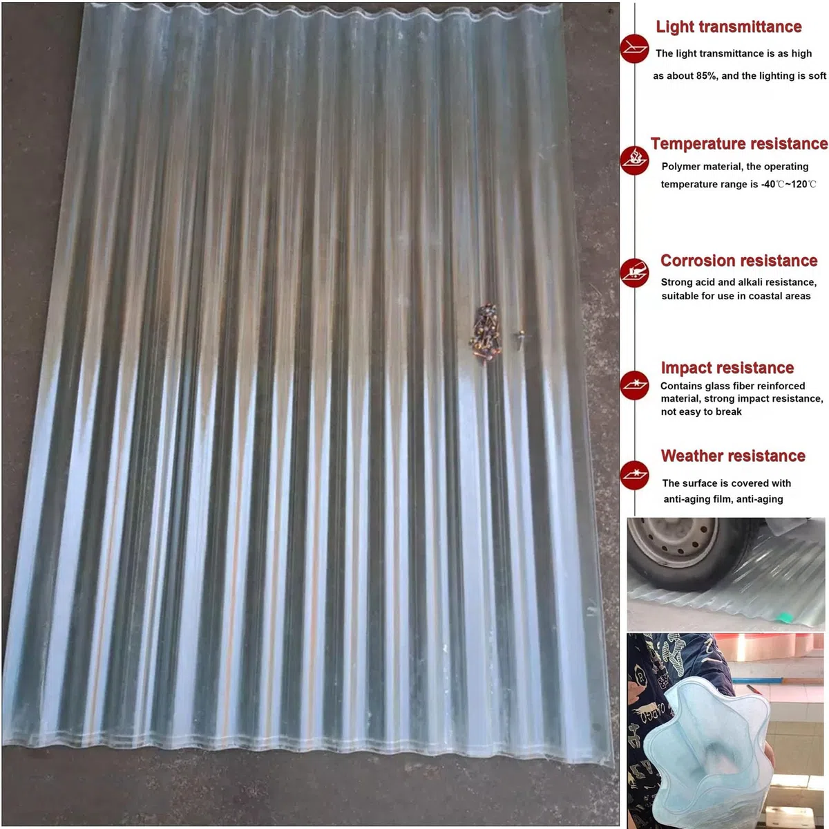 Pannelli Da Tetto, 1mm Lamiere Ondulate Antipioggia, Pannelli Da Tetto Autopulente Silenziosa, Lastra Di Copertura in Fibra Di Vetro, Pannelli Tetto Trasparente (0.9×0.8m/35×31in,1pcs)