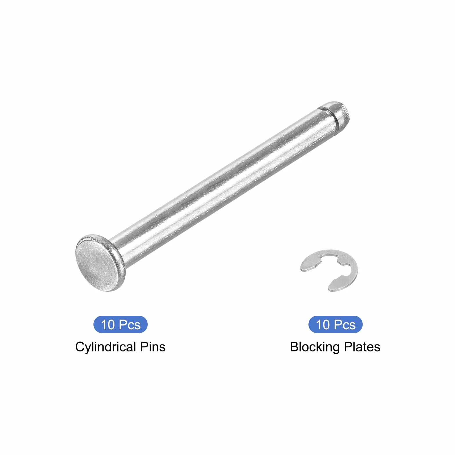 QUARKZMAN 10Set M4x40mm Perno Posizionamento Cilindrico Elastico Albero Acciaio Inossidabile 304, Perno Posizione Cilindro Cerniera Scanalato Testa Piatta con Ring Fissaggio Clip E, Argento