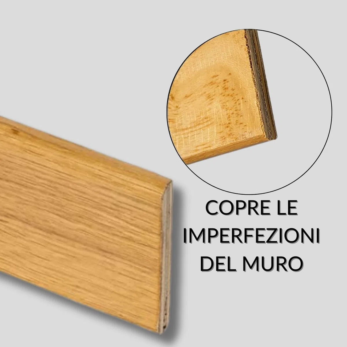 TWE Tucci Wood Essence Battiscopa Legno Verniciato Naturale Rovere Moderno per Interni Made in Italy Resistente a Lavaggi al 100% Confezione x1 (10x70x2400) mm