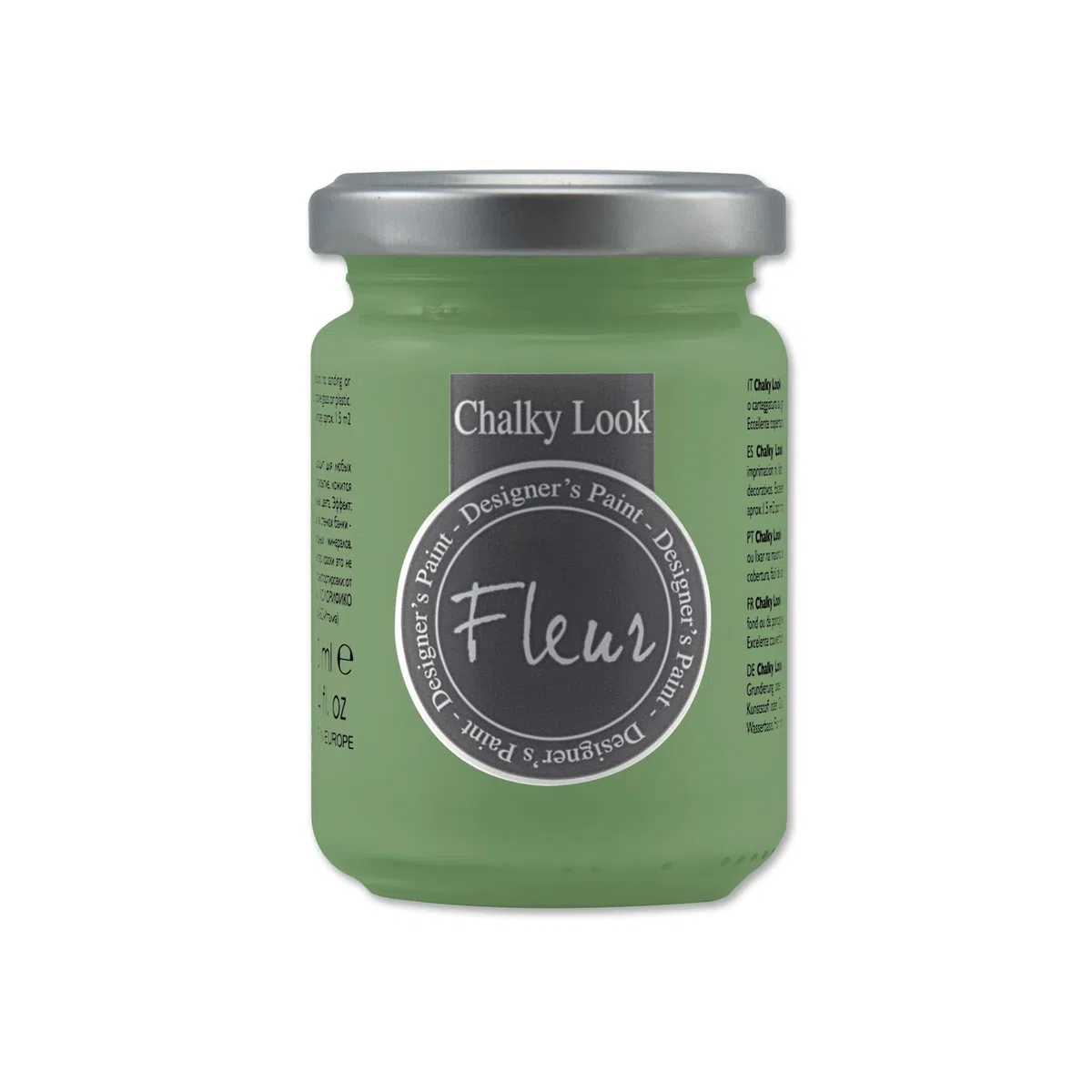 FLEUR DESIGNER'S PAINT | Pittura ad Acqua, Effetto Gesso Naturale, Extra Opaca, Fleur Chalky F51, Colore Welcome Green, Made in Italy, Formato da 130 ml