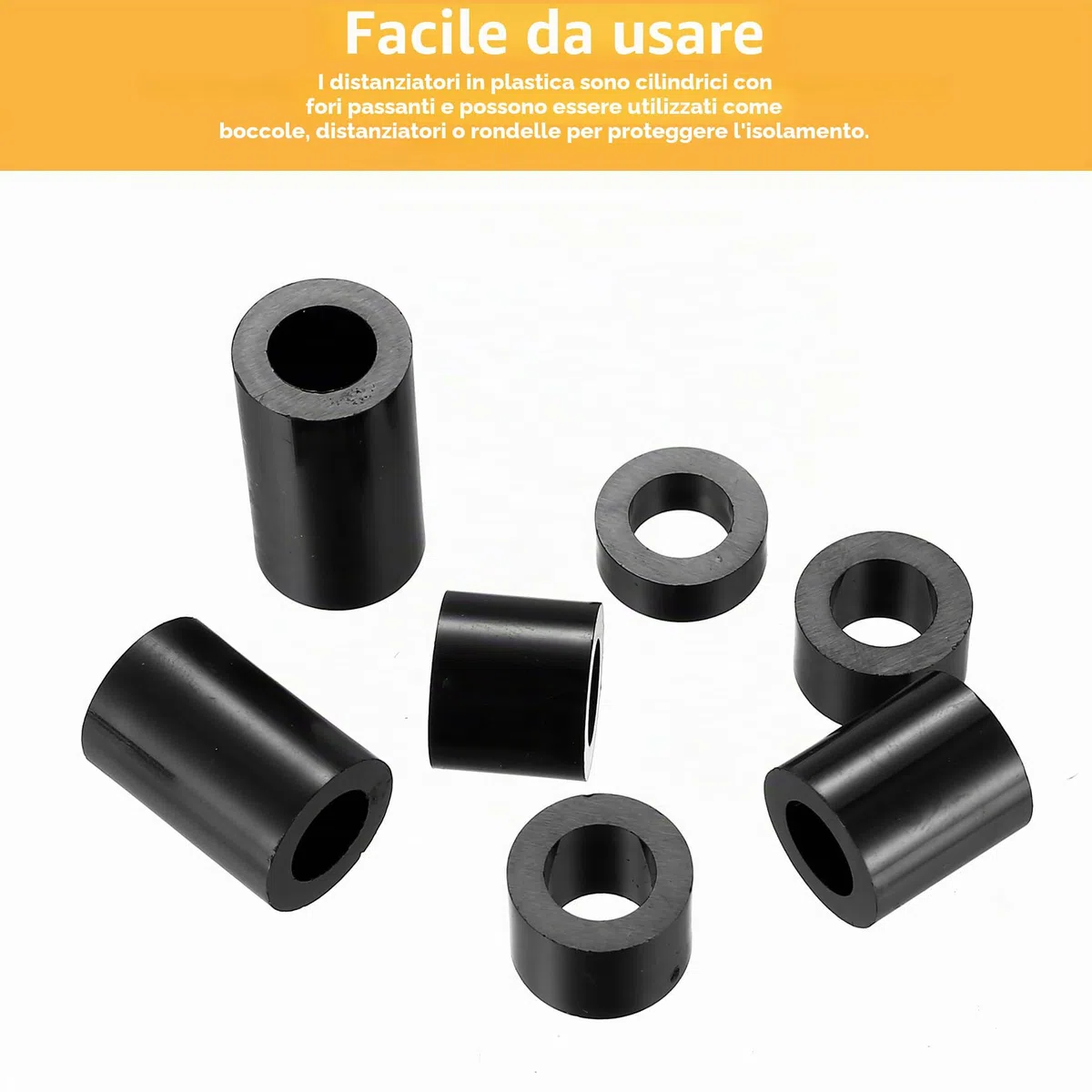 100 Pezzi Distanziali Rotondi in Nylon, M6 M8 Rondelle Plastica Nere, Spessori in Plastica, Distanziatori Isolanti, Rotonde in Nylon Non Filettate per Viti Circuito Stampato