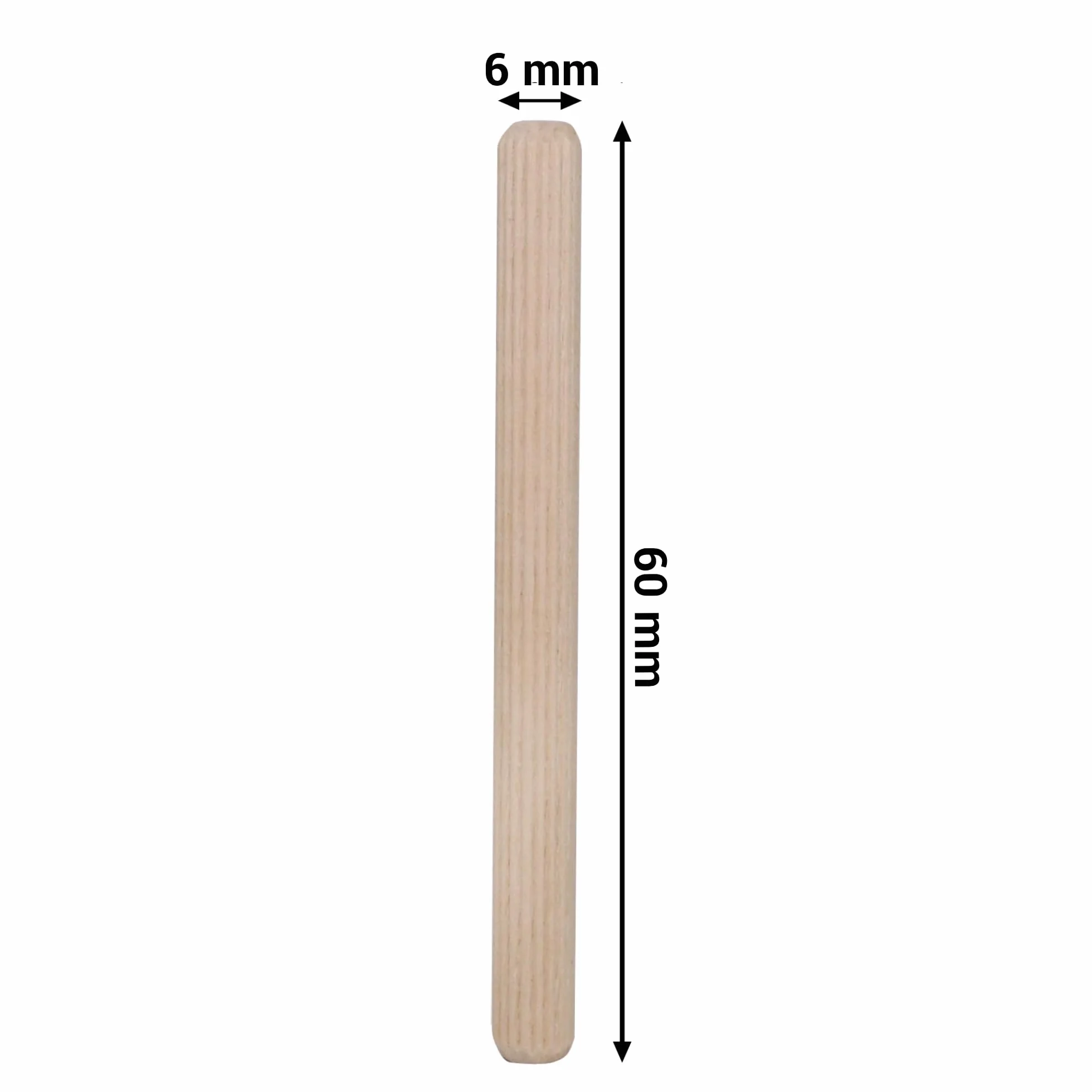 SKIR'CO (100 pezzi) Tasselli in Legno 6 x 60 mm, Tappi in Legno Scanalati, Perni Scanalati per Mobili, Tasselli Scanalati