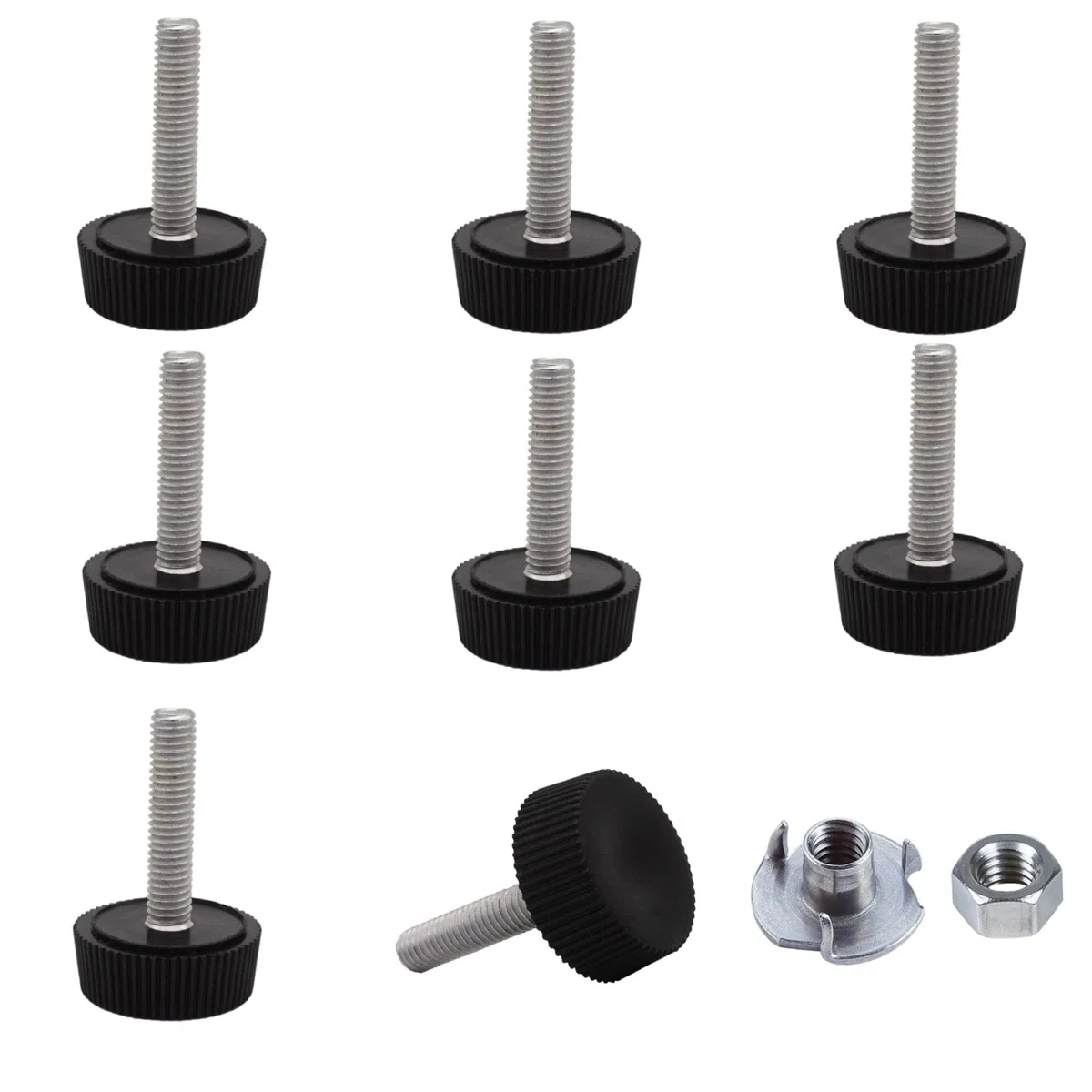 SKIR'CO 8 piedini di livellamento per mobili, M5 x 20 mm, gambe rotonde regolabili in metallo, stelo filettato M5, piedino livellatore (dadi inclusi)