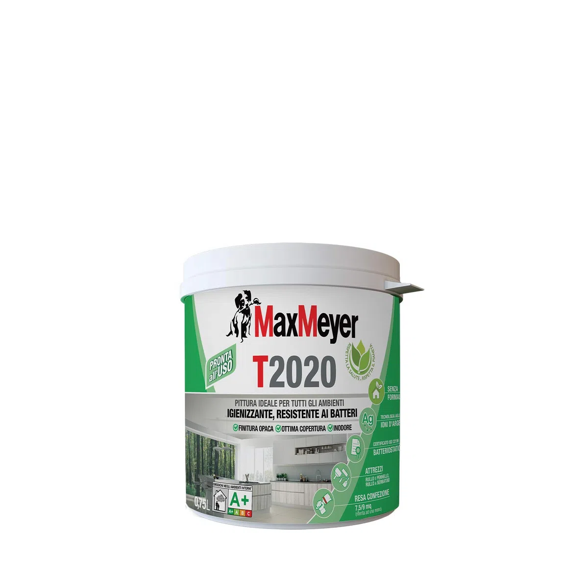 MaxMeyer Pittura per interni Traspirante T2020 Igienizzante, resistente ai batteri Bianco 0.75 l
