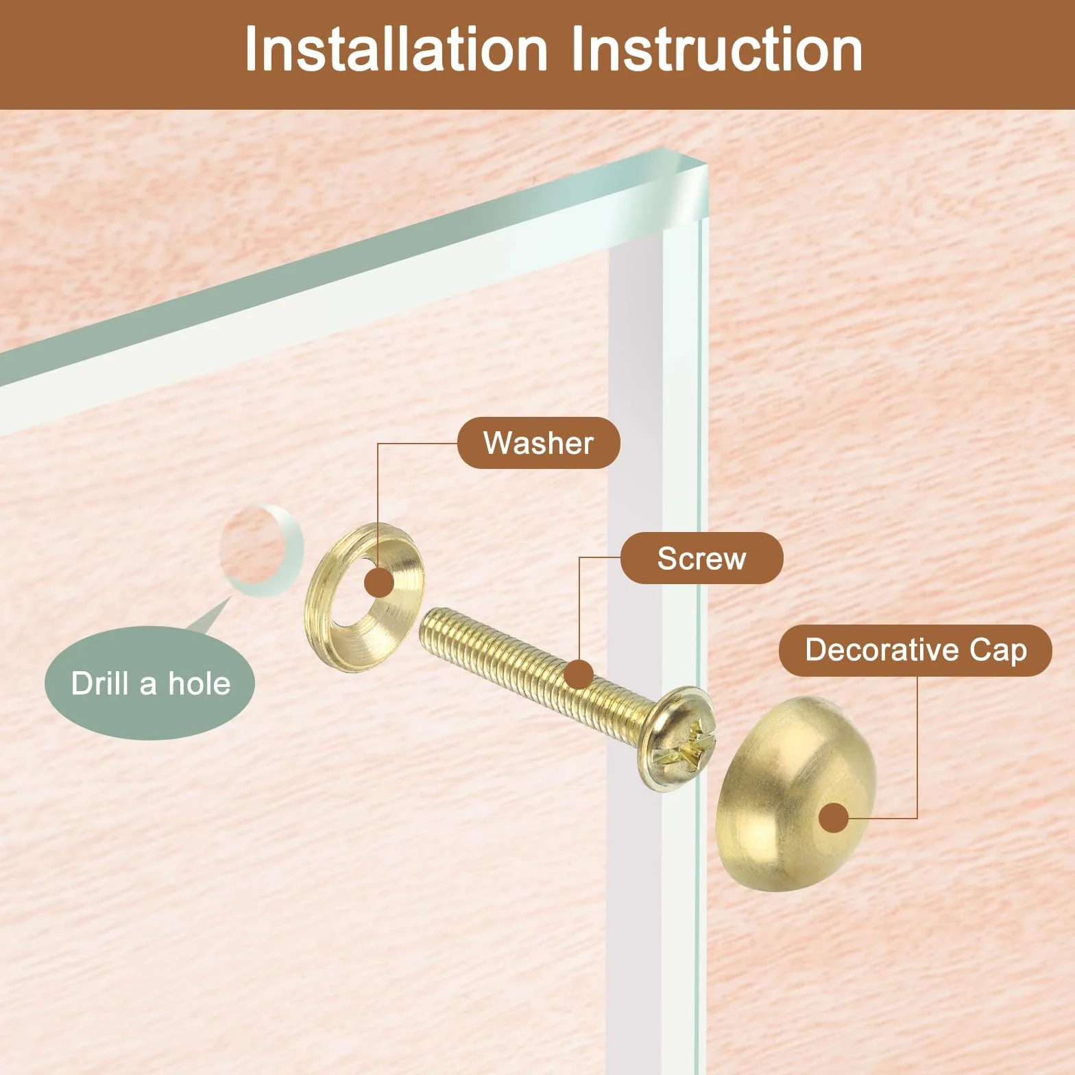 QUARKZMAN 4Pz Viti Decorative in Ottone con Tappi, 15 Mm Viti per Specchi Chiodi per Copri Tappi, Elementi di Fissaggio per Mobili a Specchio Decorativi, Oro