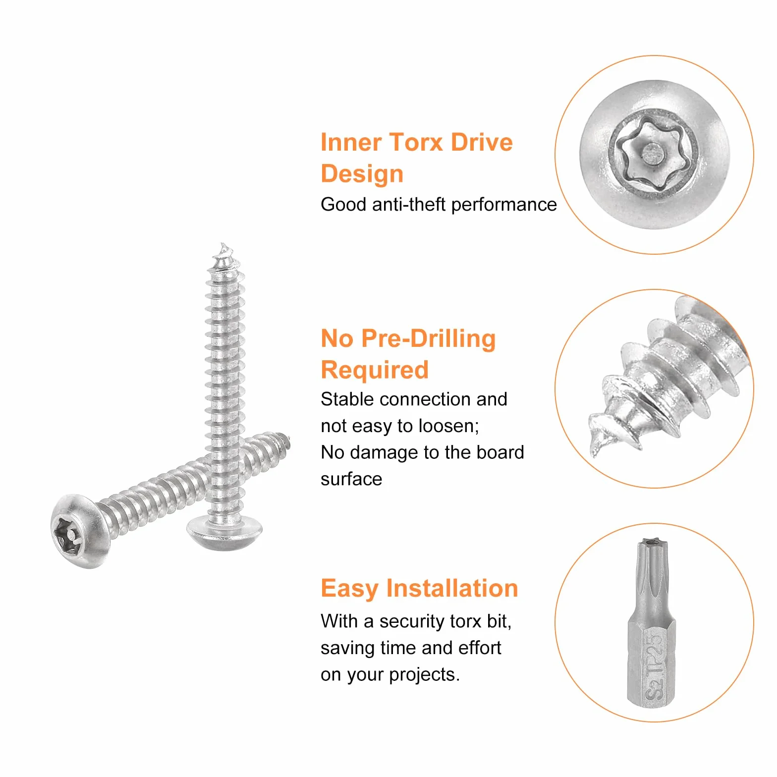 QUARKZMAN M5 x 40mm Viti per Lamiera di Sicurezza a Testa Tonda Torx, 30pz Viti Autofilettanti Antimanomissione Acciaio Inossidabile 304, Viti Legno Antifurto con Punta T25 (Argento)