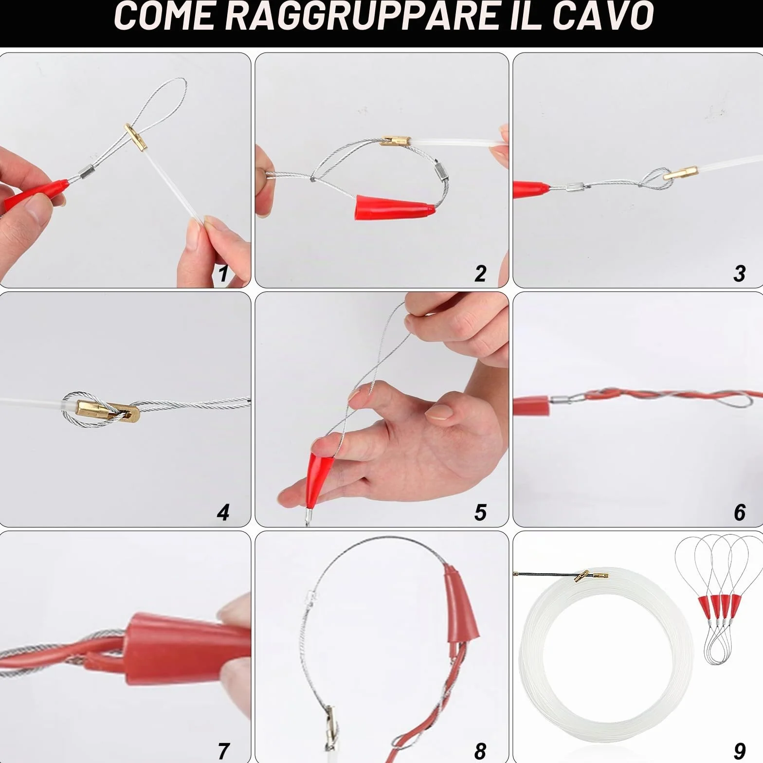 Sonda Passacavi Professionale, 20M Sonda Elettricista, Sonda Tiracavi Estrattore Molla da Elettricista con 4 Molla di Guida, per Cavi Elettricista, Installazione di Cavi
