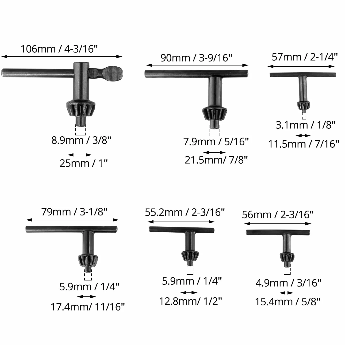 QWORK Set di 6 chiavi per mandrino per trapano, per mandrini da 4/6/10/13/16/20 mm