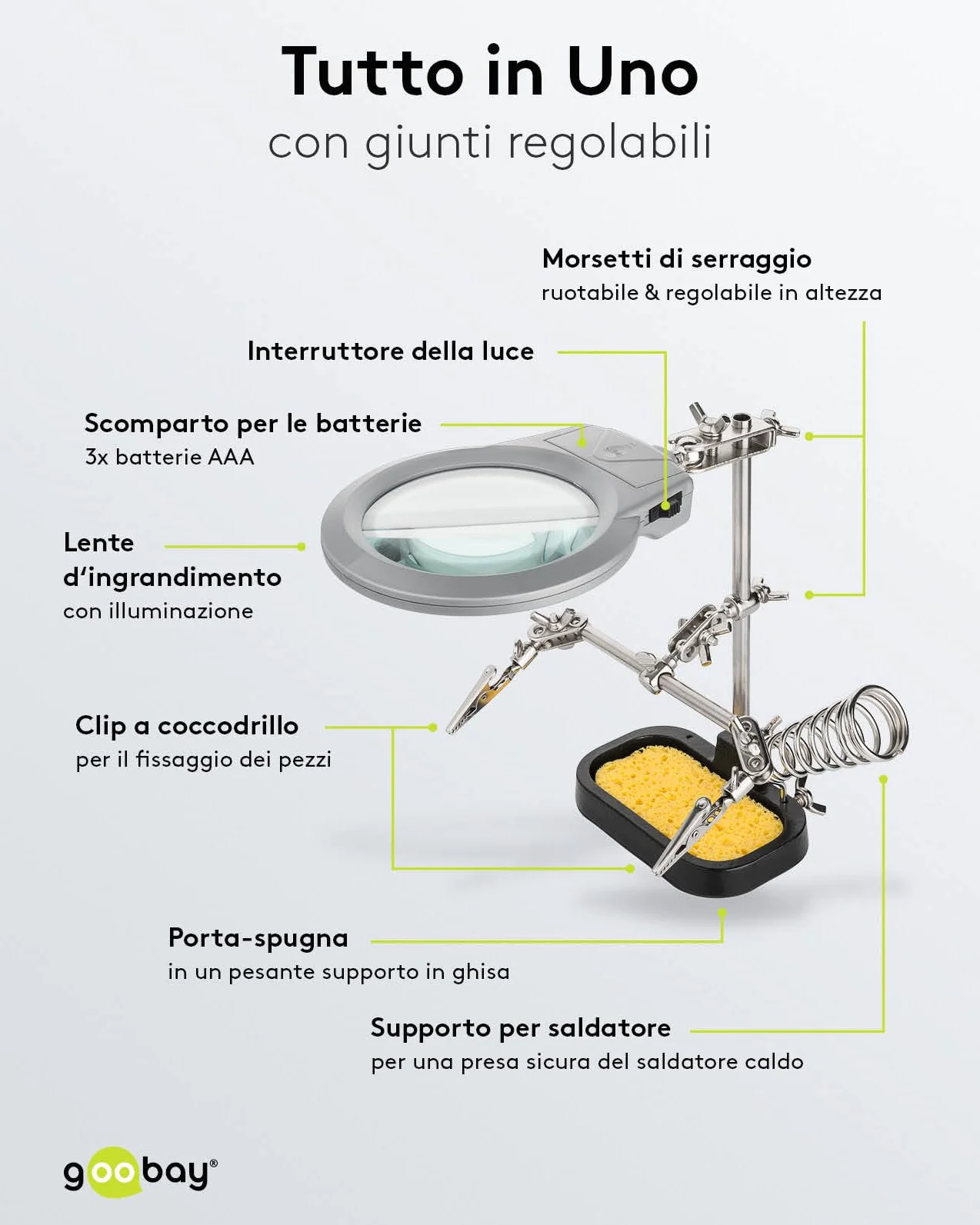 Fixpoint 51226 Sostegno Per Saldatura con Lente E Supporto in ghisa