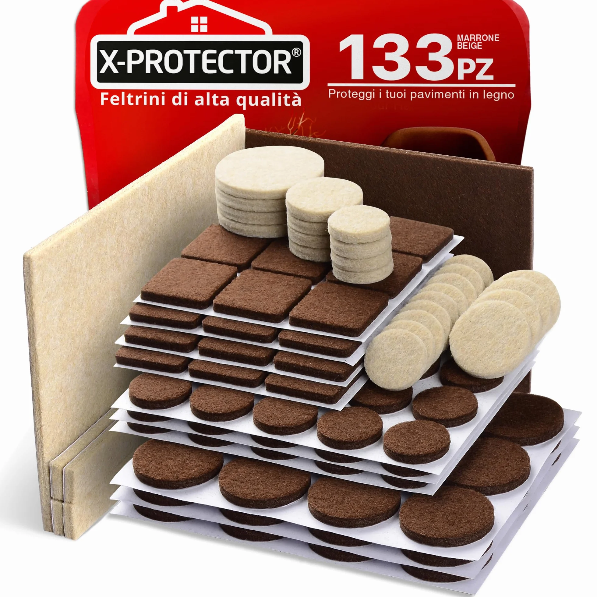 Feltrini per gambe di mobili X-PROTECTOR 133 pezzi Marrone Beige protezioni per pavimenti in legno