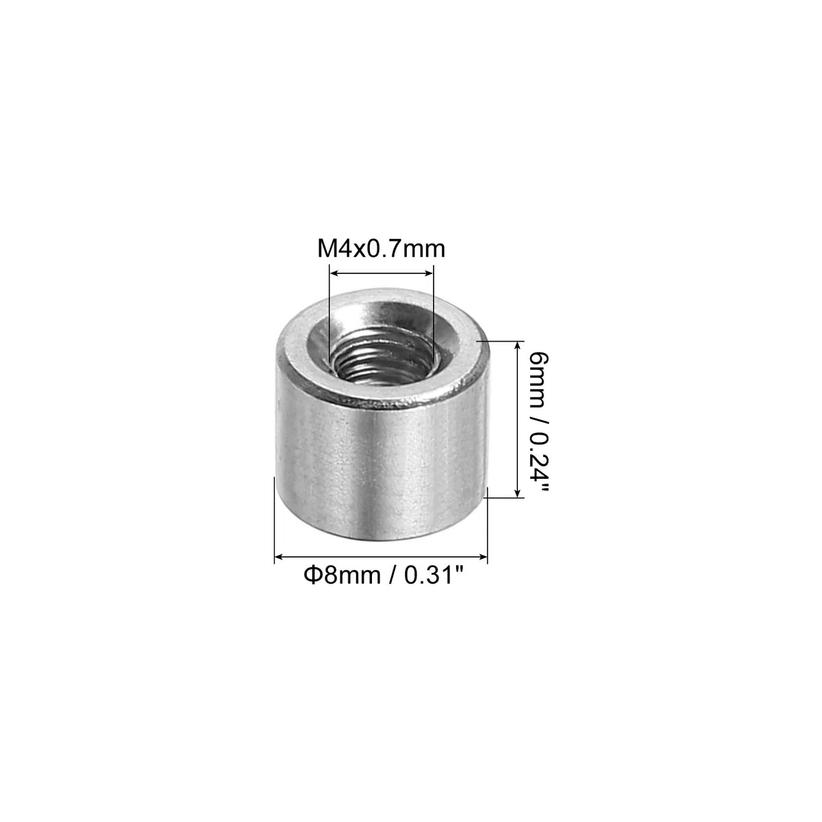 QUARKZMAN 20Pz Dadi Connettore Rotondo M4, Dado Accoppiamento Acciaio Inossidabile 304 Lunghezza 6mm/0.24" Dado Perno Barra Asta Manicotto Lunghezza Staffa, M4x6x8mm