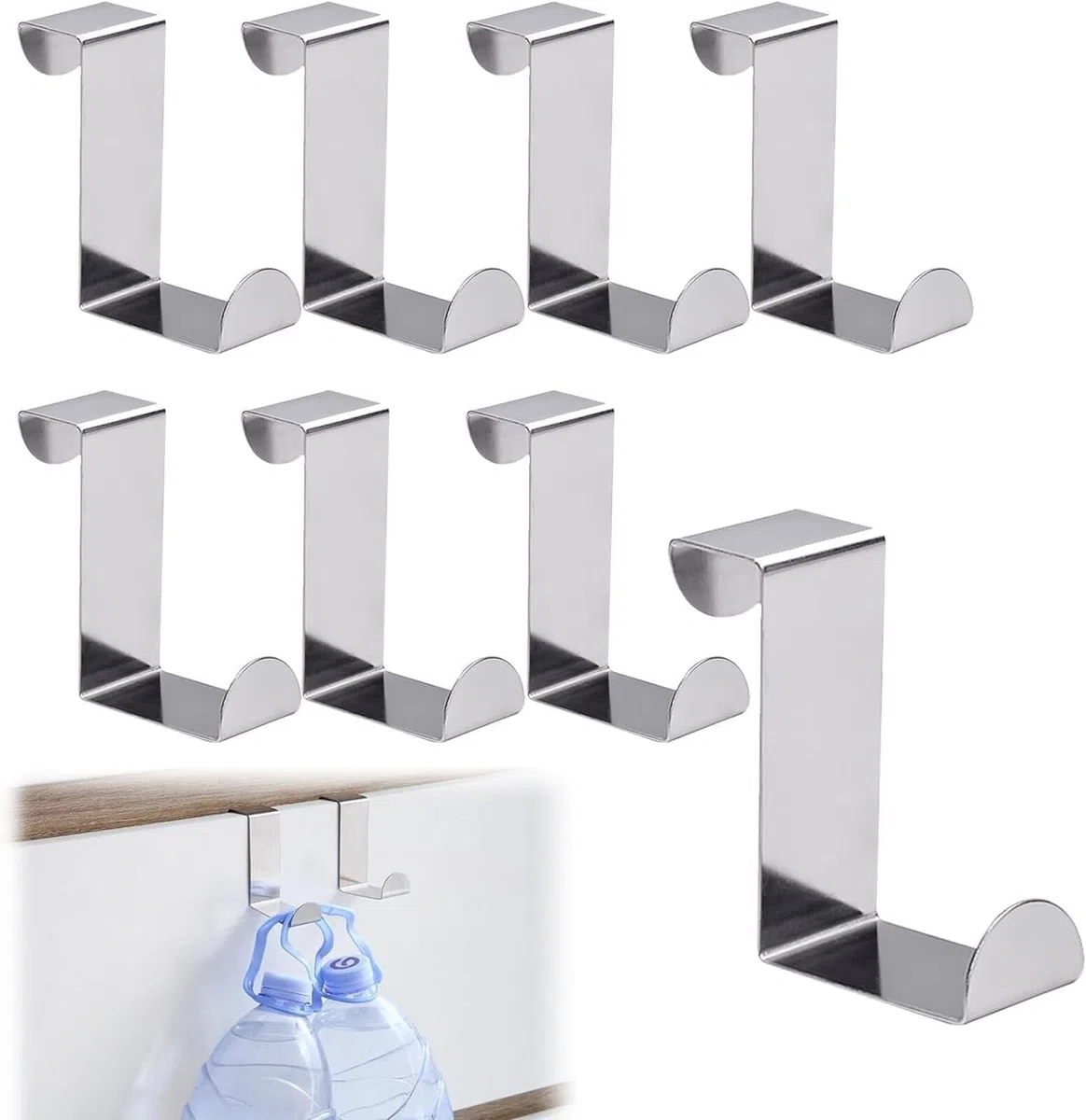 8 ganci da porta da 1,8 cm e 4 cm, a doppia testa, in acciaio inox, a forma di Z, reversibili, senza foro, salvaspazio, per armadio, cucina, camera da letto, bagno (argento)