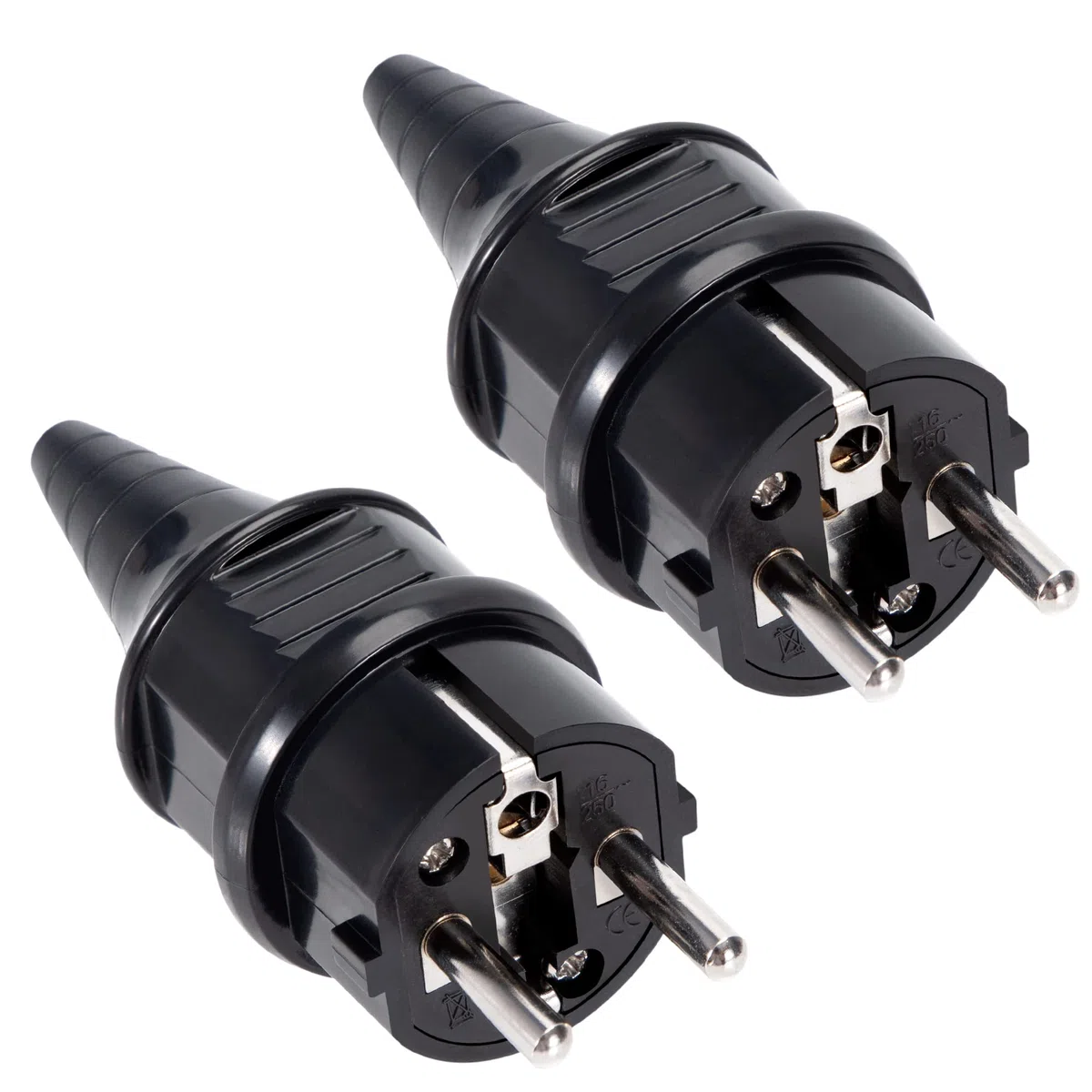 Spina Maschio Spina Shuko 16A Spina di Contatto Protettiva 250V Spine Elettriche di Ricambio Protezione IP44 Nero 2 Pezzi