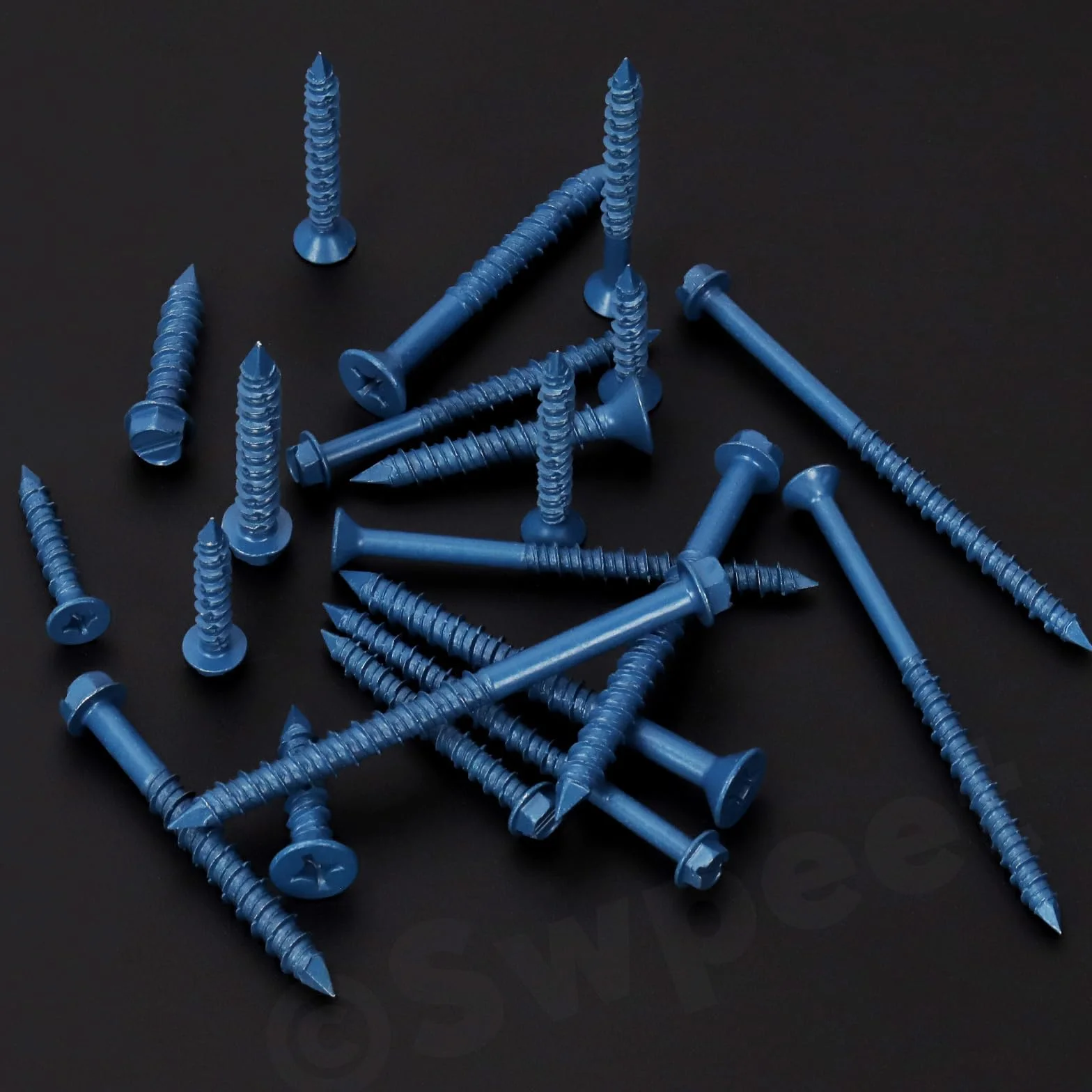 Swpeet 52 pezzi 3/16" x 1-1/4" viti per calcestruzzo a testa rondella esagonale scanalata con inserto esagonale e punta da trapano, kit assortimento, viti autofilettanti per cemento per ancoraggio su