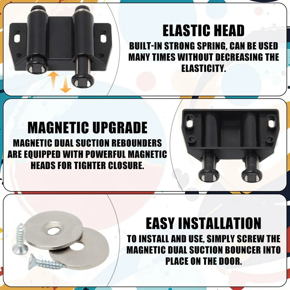 4 Pezzi Chiusura Magnetica Doppia a Spinta Push to Open Magnetico Per Ante in Plastica Chiusure Magnetiche a Molla Push Pull per Ante con Viti per Porta Armadio,Cassetto,Scorrevole (Nero)