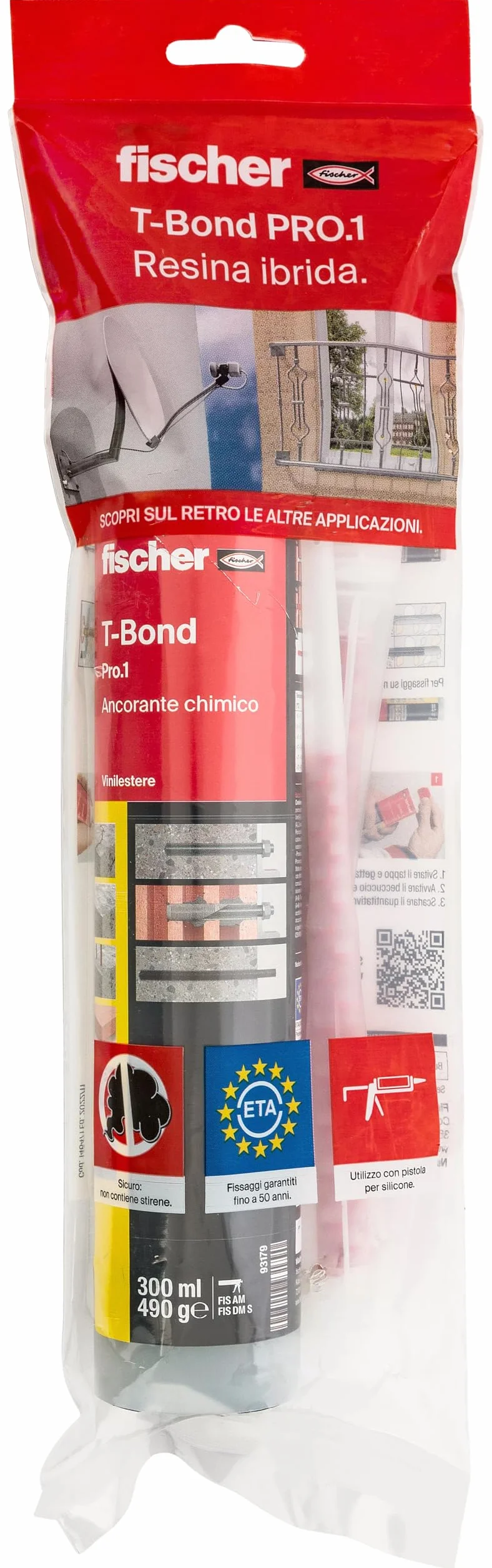Fischer T-BOND 300 Pro. 1 Tassello Chimico in Resina Hybrid Ancorante ad Iniezione Bi-componente Ibrido per Calcestruzzo Fessurato e Muratura