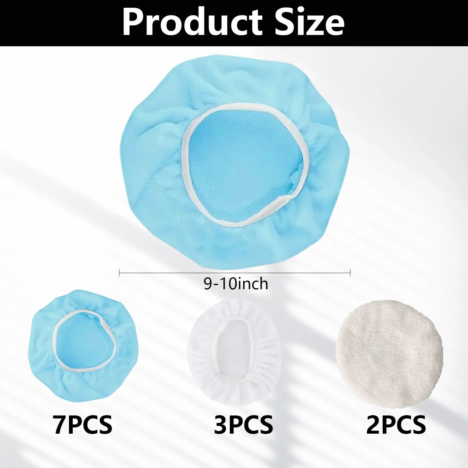 Tampone per Lucidatura Auto 12 Pezzi – Set di Tamponi per Polisher 230-250mm in Microfibra, Lana e Coral Fleece – Copertura per Macchina Lucidatrice, Design a Fascia Elastico, Facile da Usar