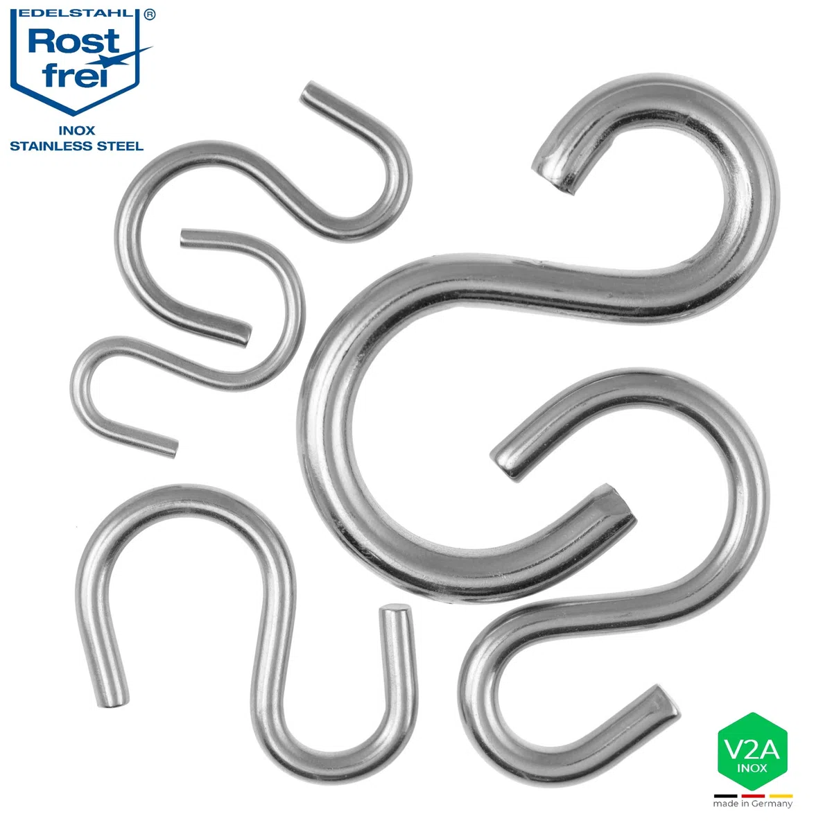 NietFullThings Ganci a S Asimmetrici Acciaio Inox V2A Ø 5 mm – 43 mm – 10 Pezzi – Ganci per Appendere