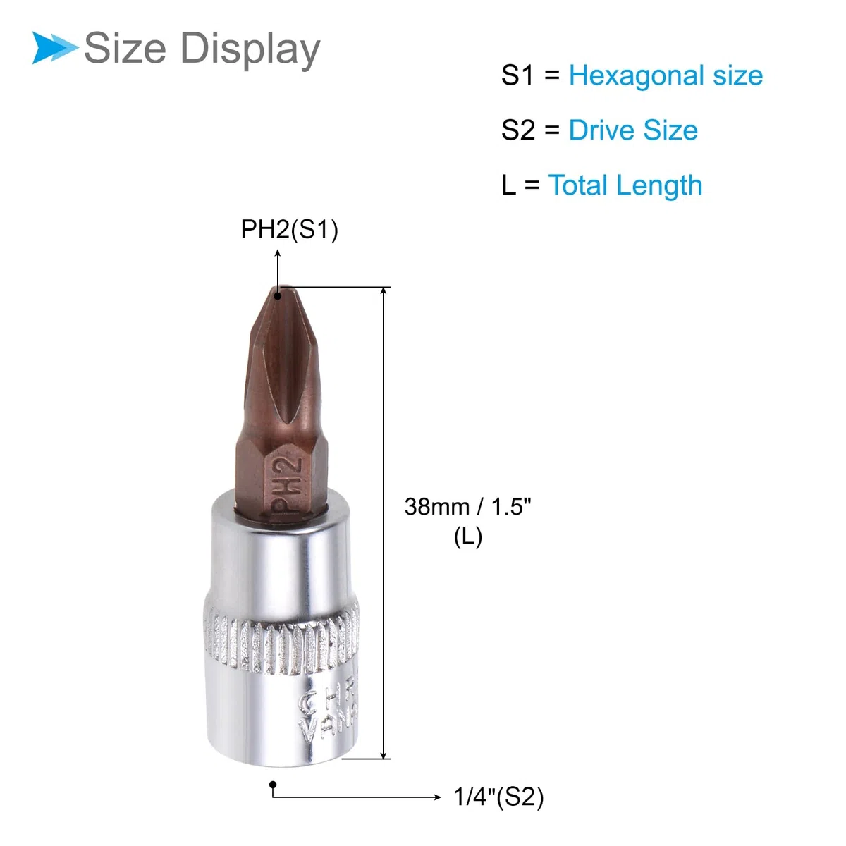 Punta a Bussola Phillips, Metrico PH2 Punta 1/4" Attacco 1,5" Lungo, Acciaio Legato S2 Temprato al Cromo-Vanadio - (Applicazioni: per Applicazioni Fissaggio) 3pz