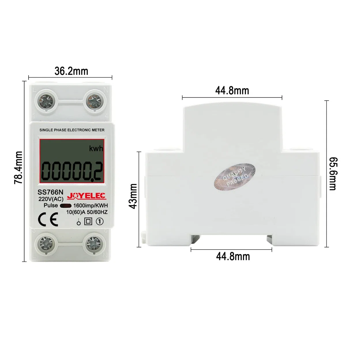 SS766N Contatore Energia Elettrica，Misuratore Consumo Elettrico，Contatore di Corrente con GuidaDIN Schermo LCD,230V AC 10 (60) A 50/60Hz Mostra solo kwh, nessuna retroilluminazione