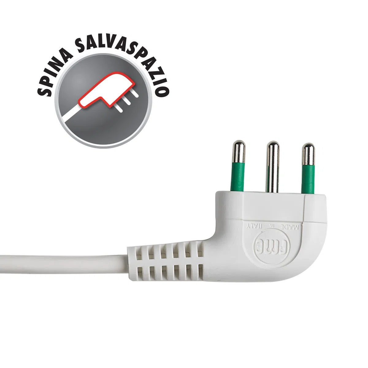 FANTON 47460 Multipresa 3 posti OMEGA 3 prese bipasso schuko 2P+T 16A ciabatta cavo 1,5 m. spina a squadra grande 2P+T 16A + interruttore bipolare luminoso