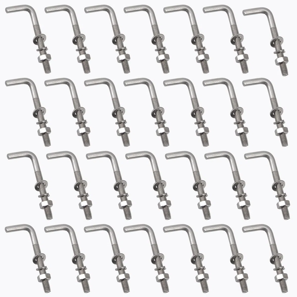 Confezione da 30 bulloni di ancoraggio quadrati M4 x 33 mm a forma di L, in acciaio inossidabile 304, ad angolo retto, con rondelle e dadi