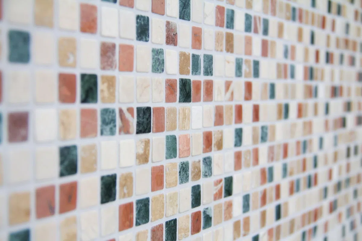 Piastrella a mosaico in marmo con pietra naturale, crema, beige, rosso, verde, casuale, per pavimenti, pareti, bagno, WC, doccia, cucina, specchio per piastrelle, rivestimento per vasca da bagno,