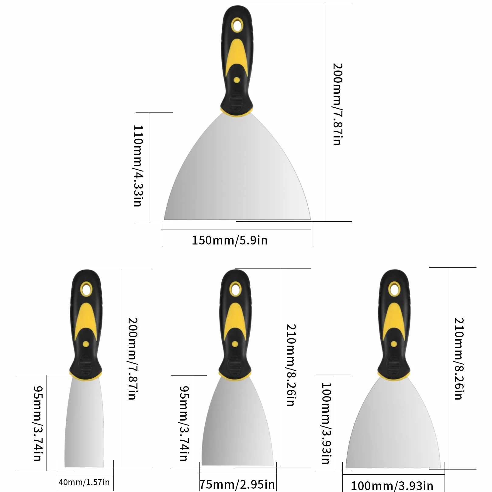 Spatole in Acciaio Inossidabile, Set di Coltelli di Spatola per Stucco, Raschietti per Pareti, Spatola per Stucco, Frattazzo Spatole per Stucco Cartongesso - 4 Pezz