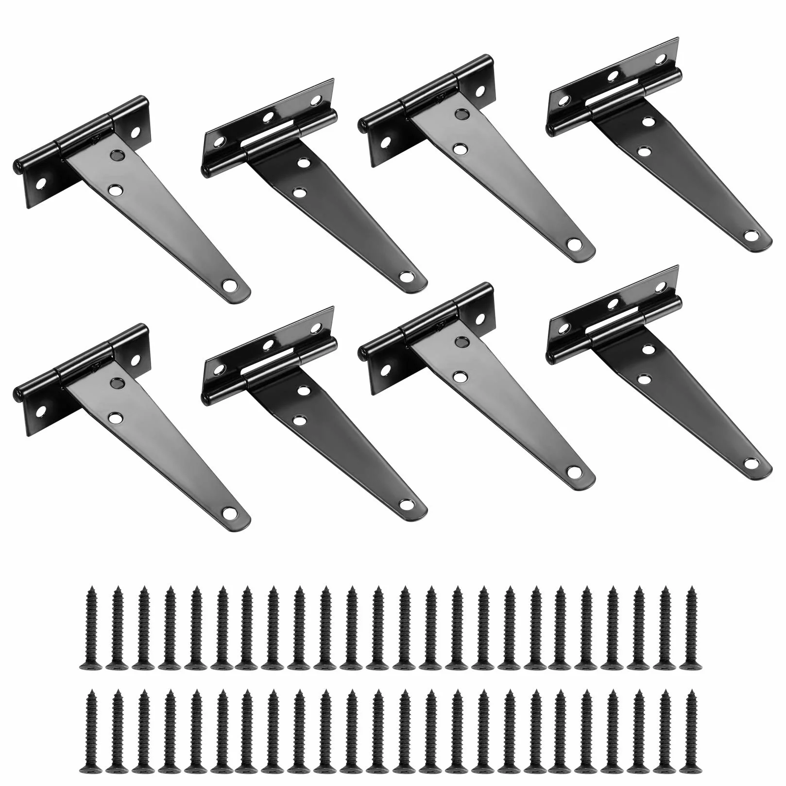 8 Pezzi Cerniere a T per Cancello, Cerniere per Porte in Legno a Forma di T in Acciaio Inossidabile Nero, Cerniere per Porte da Cucina, con Viti - 4 Pollici (T)