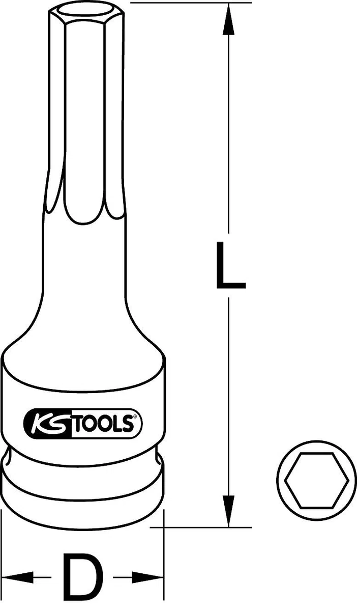 KS Tools 911.0930 Bussola per Avvitatori ad Impulsi per Viti a Esagono Incassato, Lunga, 14 mm, 1/2"