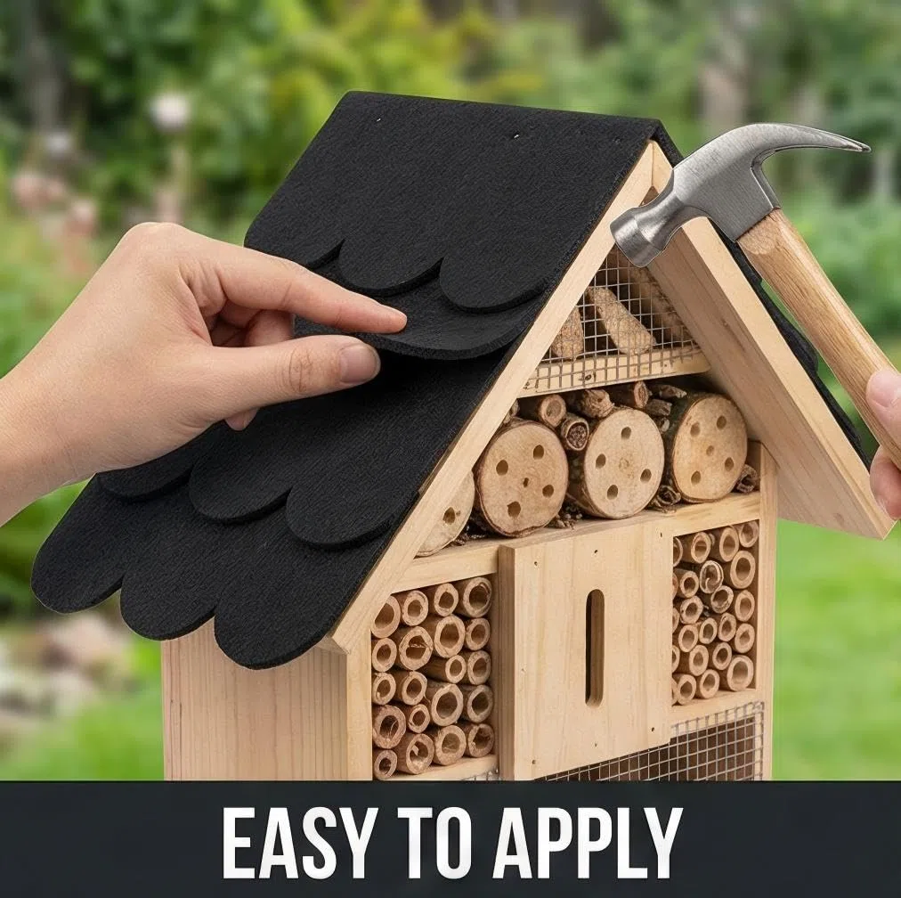 Dachpappe Vogelhaus autoadesiva set 30 pezzi, tegole bituminose nere per tetto casetta uccelli: 25 strisce 300x50 mm + 5 colmi 300x110 mm, impermeabile per mini costruzioni