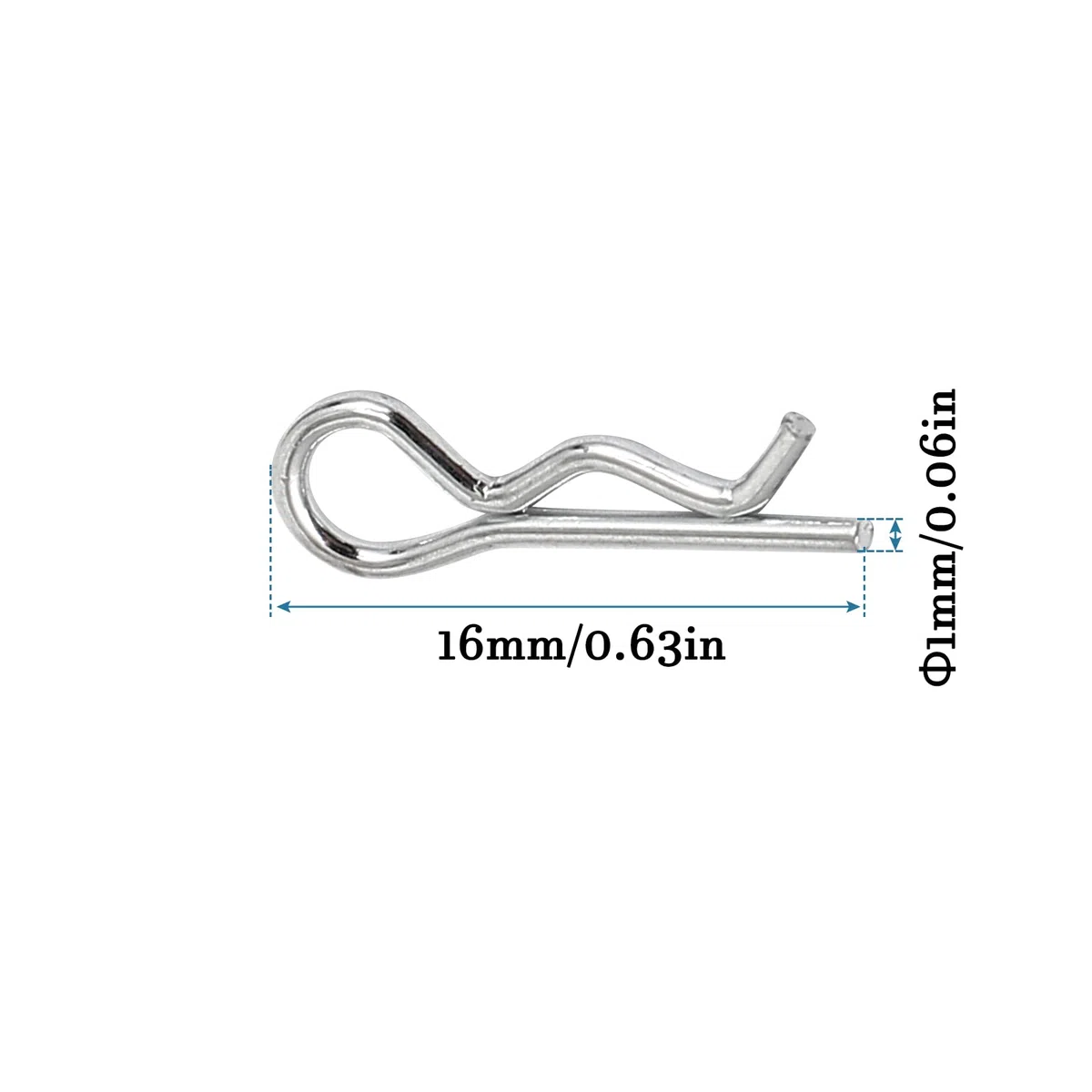 QUARKZMAN R Sagomato Molla Coppiglia Clip Perno x 50pz Carbonio Acciaio Fissaggio Assortimento Fissaggio Capelli Perno per Fattoria e Attacco Perno Blocco Sistemi, [Argento Tono, 1mm x 16mm]