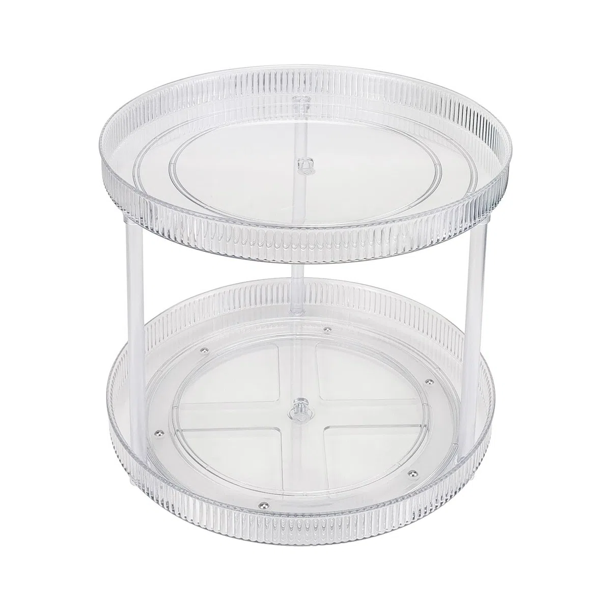 Rack di stoccaggio rotante – Organizzatore trasparente rotante a 360 gradi | Rastrelliera per condimenti a 2 livelli per cucina, bagno, ripiani da toeletta, spezie, condimenti e organizer per trucchi