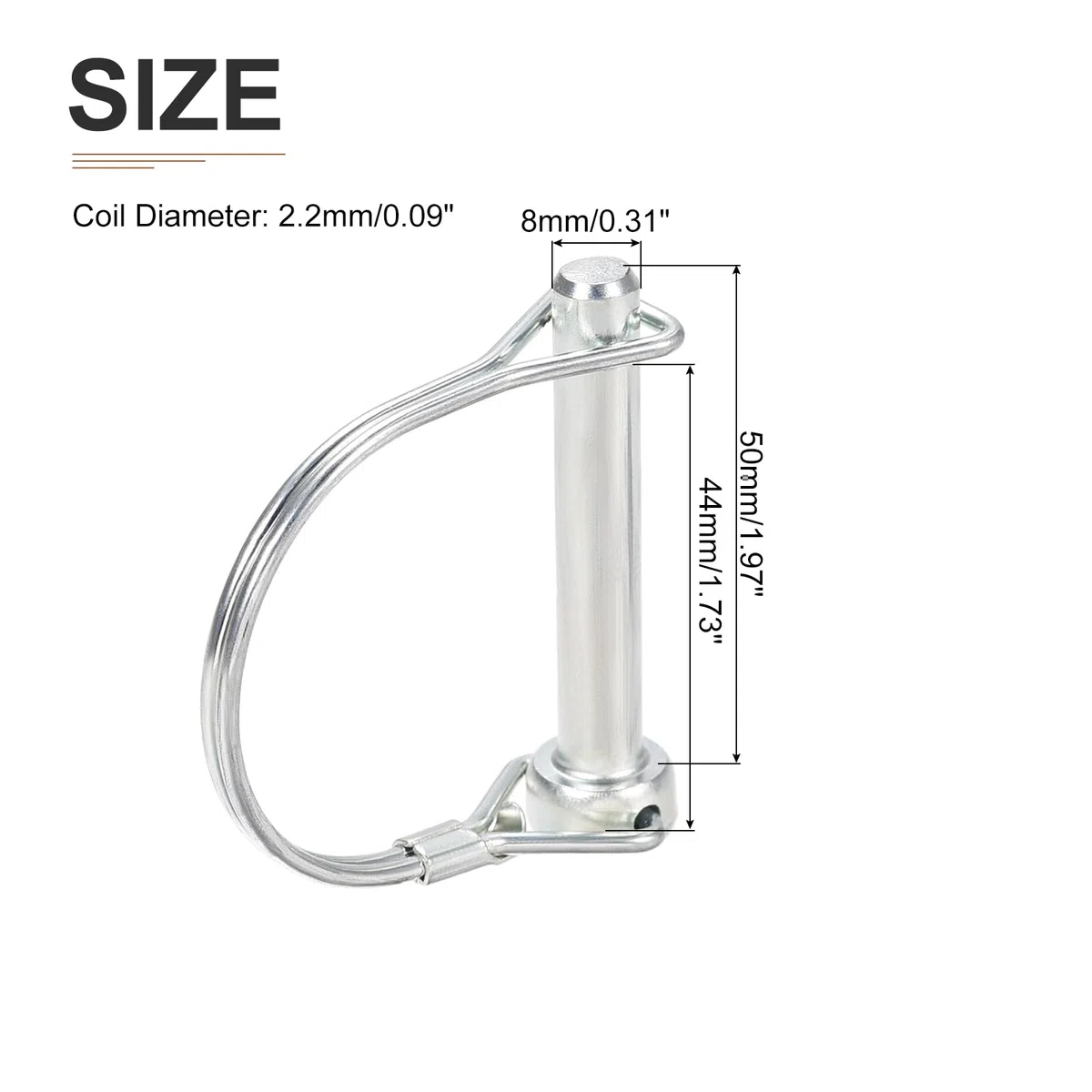 DTGN 8mm x 50mm (DxL) Spina di Bloccaggio Albero - 1pz - Ideale per Rimorchi Agricoli Prati - Spina Accoppiatore Rotonda in Acciaio al Carbonio - Tono Argento