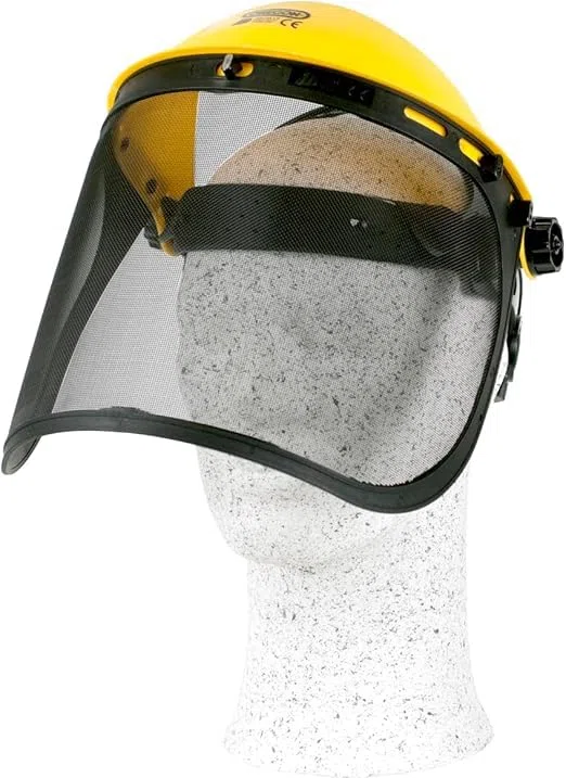 Generico Visiera Protettiva con Schermo in Rete d'Acciaio, Gialla e Nera, Regolabile, Calotta con Visiera Protettiva Maschera Decespugliatore, Visiera da Lavoro