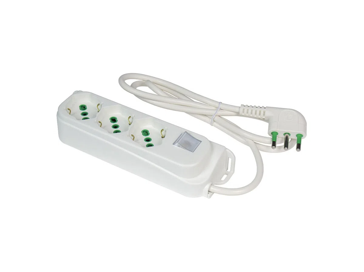 FANTON 47460 Multipresa 3 posti OMEGA 3 prese bipasso schuko 2P+T 16A ciabatta cavo 1,5 m. spina a squadra grande 2P+T 16A + interruttore bipolare luminoso