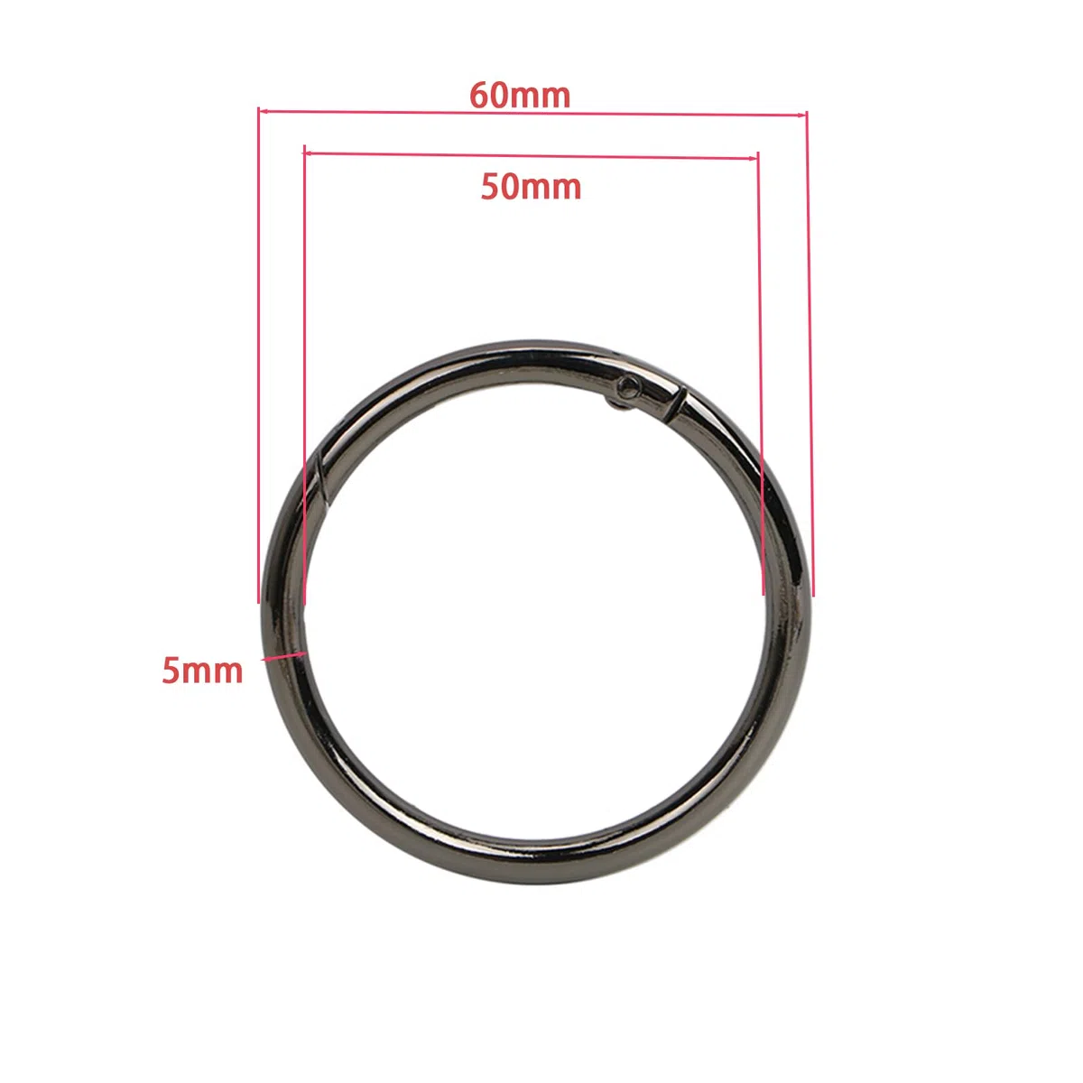 5 moschettoni rotondi, 61 mm OD, 50 mm ID, molto robusti, in lega di zinco, moschettone, rotondi, per borsa, portachiavi, fai da te (nero)
