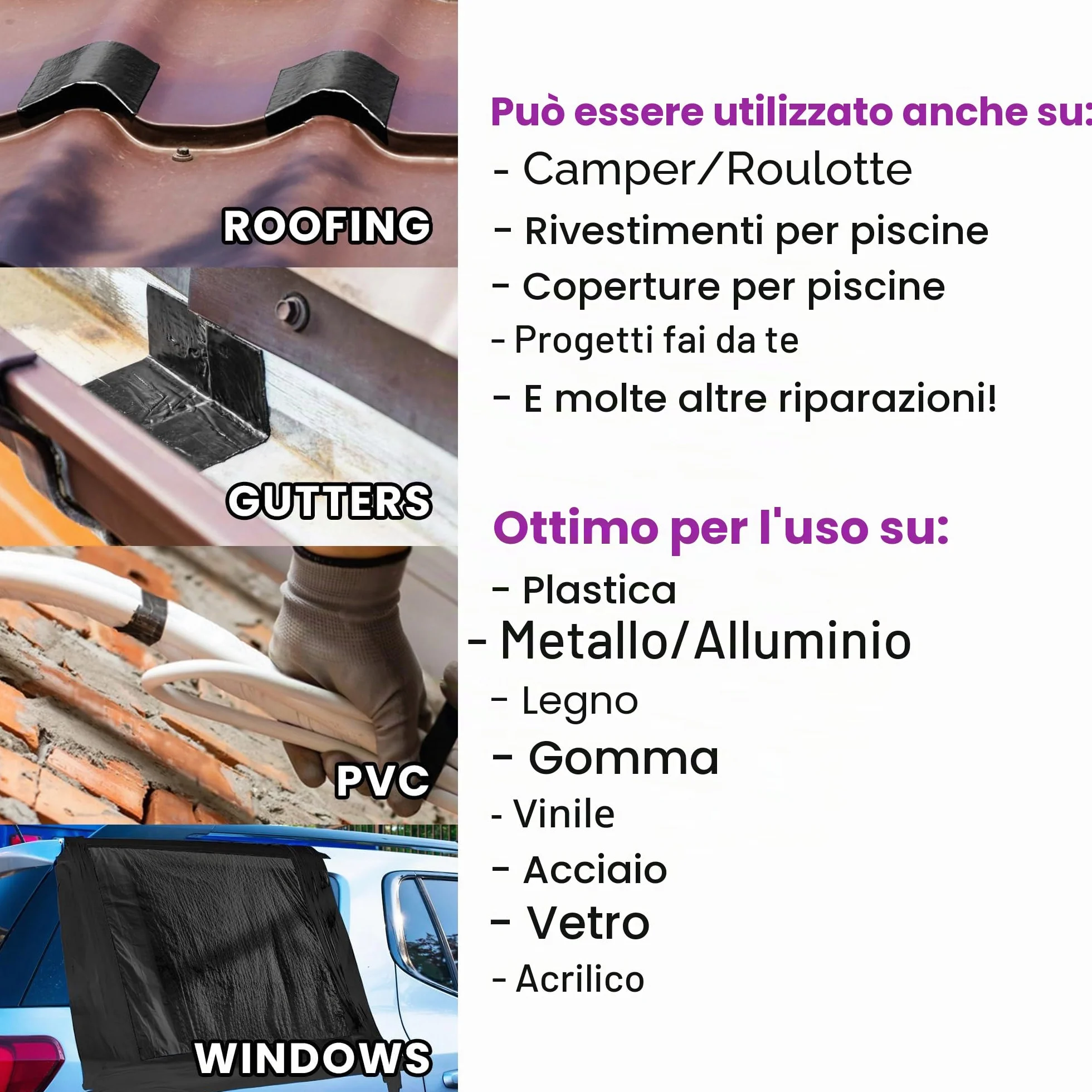 Nastro Impermeabile Autosaldante Resistente ai Raggi UV per Esterni e Interni